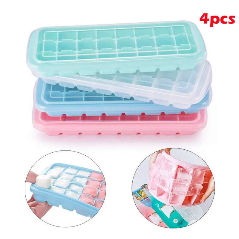 Silicone Ice Cube Tray Molds With Lid 4 Trays 3631004