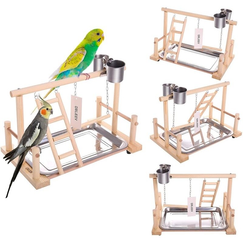 Bird Stand Parrot Cage Toys Playground Wood Perch Gym Playpen Ladder Toy 3661901