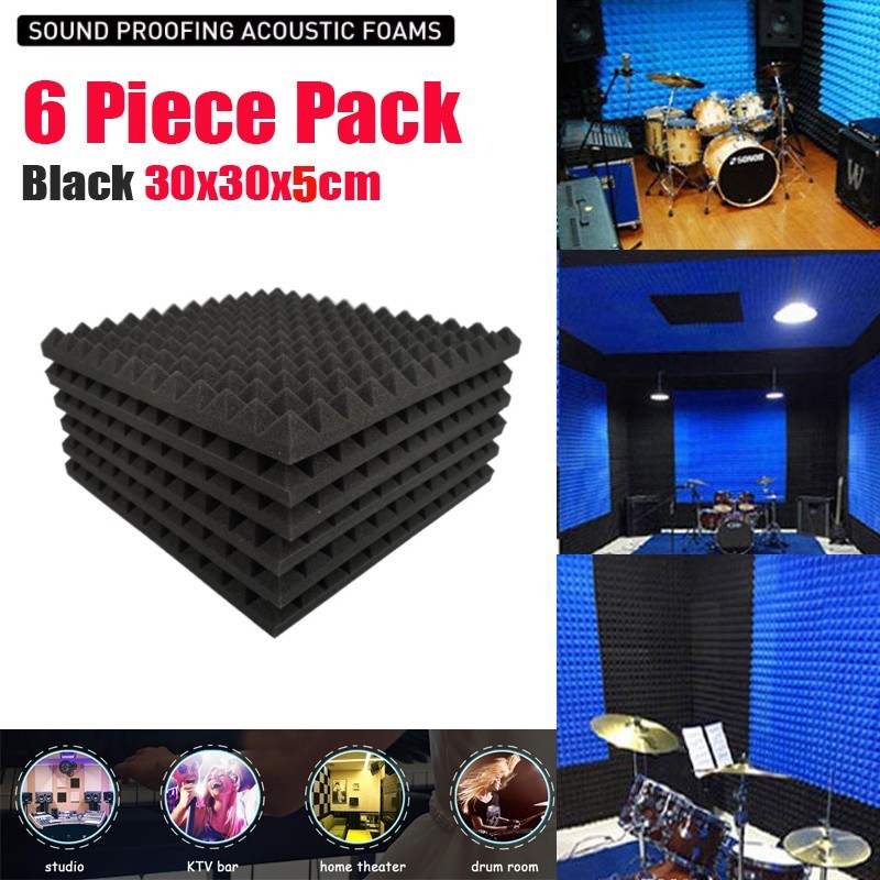 6pcs Black Acoustic Soundproofing Foam Studio Sound Absorption Panels 2012619