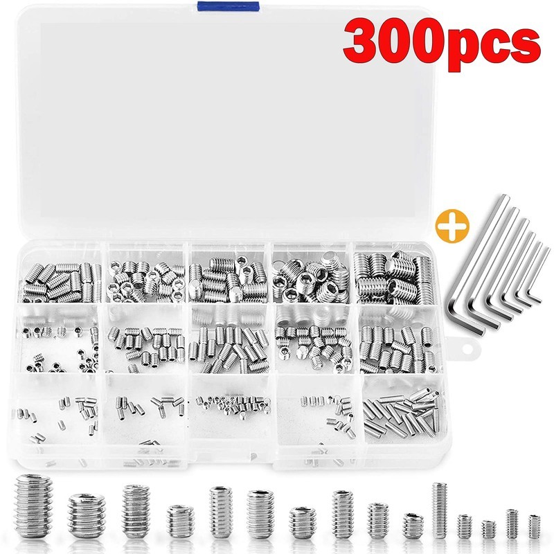 300pcs Hex Allen Head Socket Set Screw Bolts Kit Stainless Steel 3651808