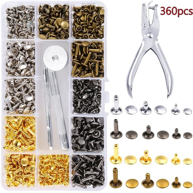 360pcs Leather Rivets Metal Double Cap Rivet Studs DIY Kit 3651802