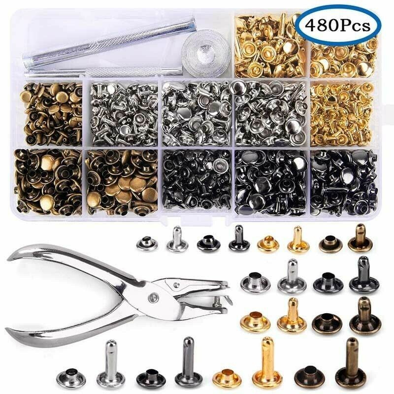 480pcs Leather Rivets Metal Double Cap Rivet Studs DIY Kit 3651801