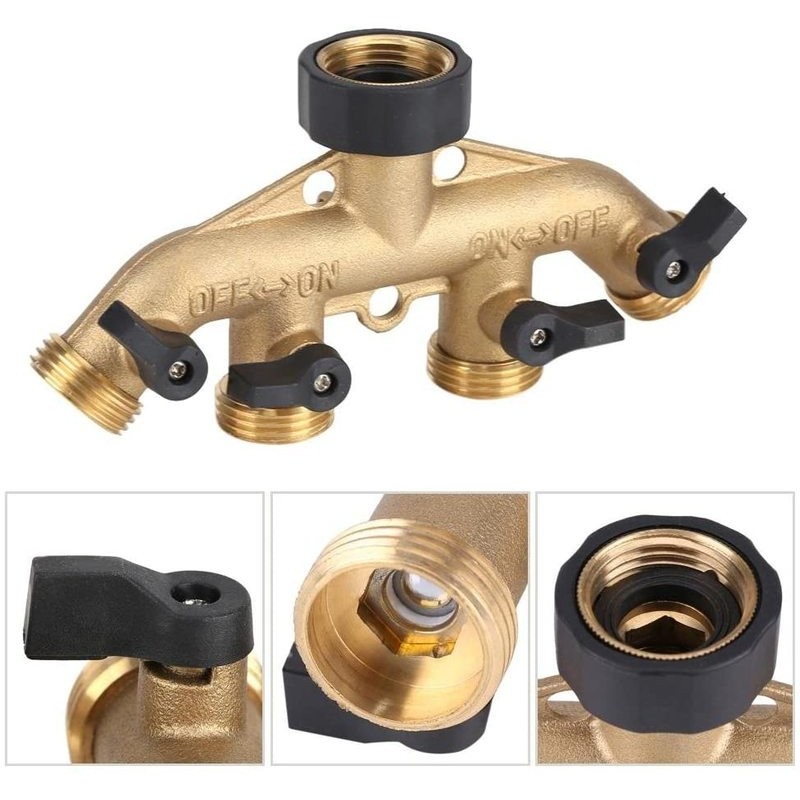 Brass 4 Way Garden Hose Tap Connector Adapter Garden Irrigation 3650301