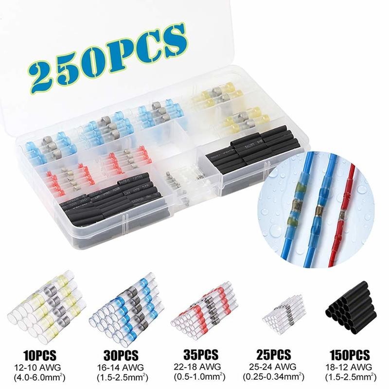 250pcs Solder Seal Sleeve Heat Shrink Butt Wire Connectors Terminals 3646301